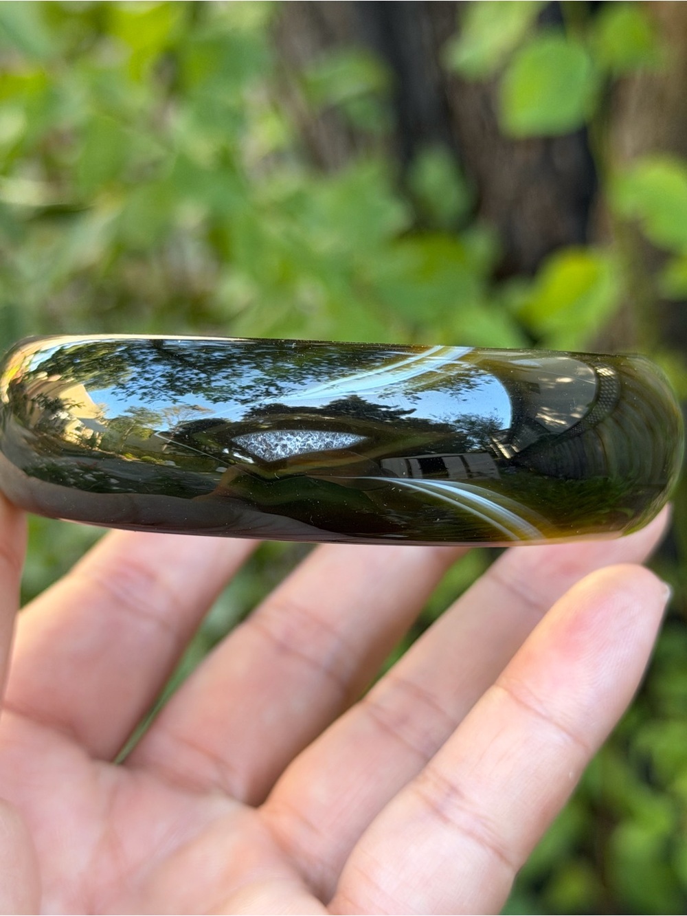 68mm Inner Diameter Dark Olive Green Agate Bangle‎ 1947